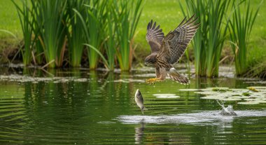 Yırtıcı kuş sudan balık yakalar..