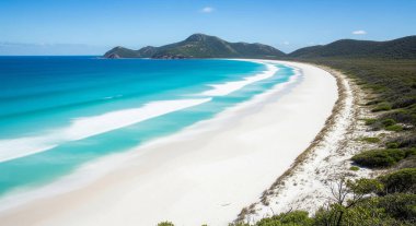  Parlak turkuvaz suyu, cennet gibi kıyı manzarası olan el değmemiş beyaz bir kumsal manzarası nefes kesici..