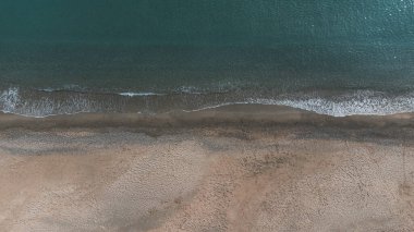 Relaxing beach aerial scene, summer vacation template banner. . Aerial top view from the drone. Quiet and bright beach.