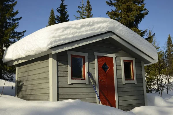 Een Hut Het Bos Bedekt Met Sneeuw — Stockfoto