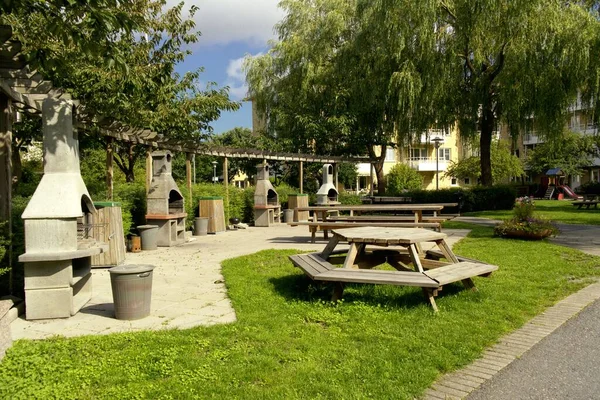 Area Piknik Daerah Perumahan Gulddragaren Stockholm Swedia — Stok Foto