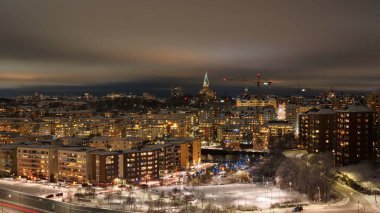 Stockholm, İsveç 'te Sdermalm ve Hammarby Sjstad' ın kış manzarası