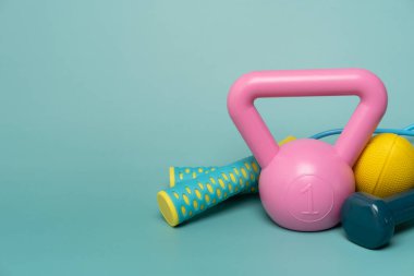 close up exercising sport equipment with green table background