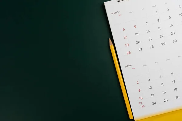 Nahaufnahme Des Kalenders Auf Dem Grünen Tisch Hintergrund Planung Für — Stockfoto