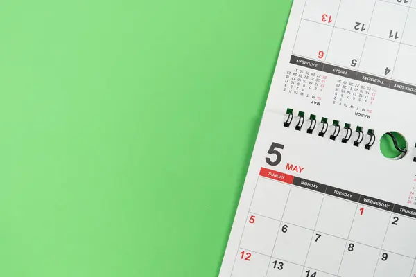 Närbild Kalendern Gröna Bordet Bakgrund Planering För Affärsmöte Eller Reseplanering Stockfoto