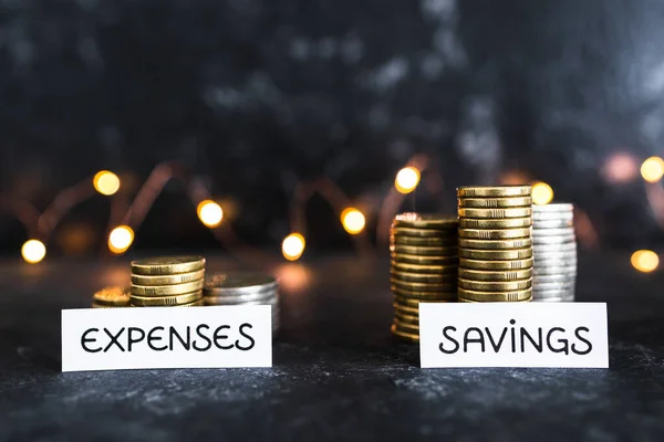 Expenses Savings Investment Text Front Growing Stacks Coins Conceptual Image — Stock Photo, Image