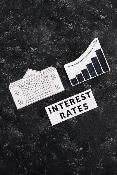 Interest Rates Text Bank Icon Next Graph Stats Going Economic — Stock Photo, Image