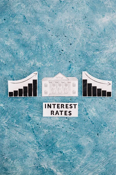 Interest Rates Text Bank Icon Graphs Stats Going Going Concept — Stock Photo, Image