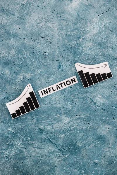 Inflační Text Mezi Grafy Statistiky Stoupají Klesají Koncept Ekonomických Bojů — Stock fotografie