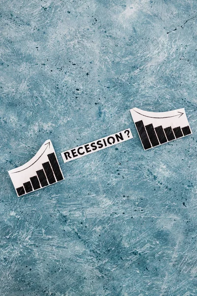 Recessziós Szöveg Között Grafikonok Statisztikai Megy Felfelé Majd Lefelé Koncepció — Stock Fotó