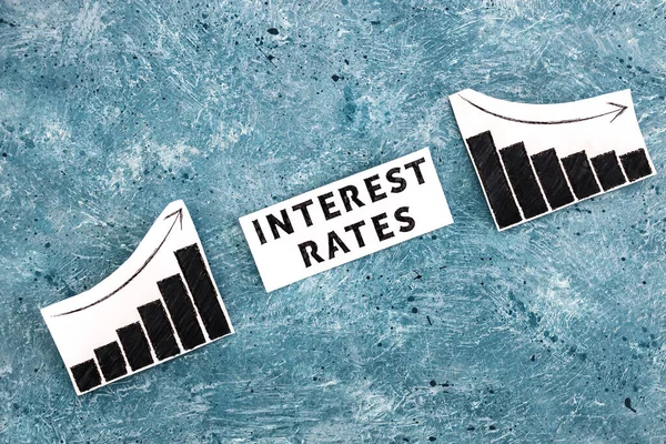 Interest Rates Text Graphs Stats Going Going Concept Economic Struggles — Stock Photo, Image