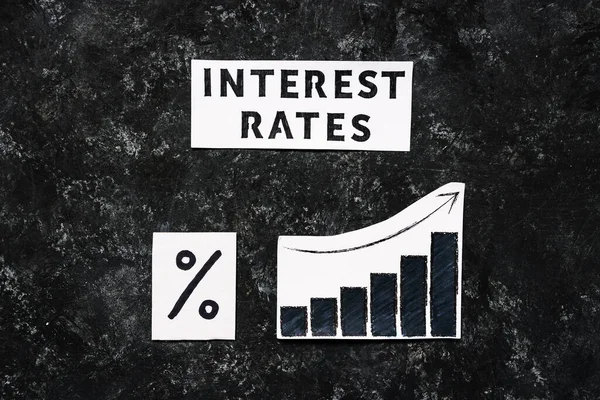 Interest Rates Text Percentage Symbol Chart Stats Increasing Dark Background — Stock Photo, Image