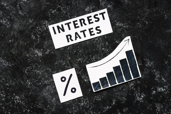 Interest Rates Text Percentage Symbol Chart Stats Increasing Dark Background — Stock Photo, Image