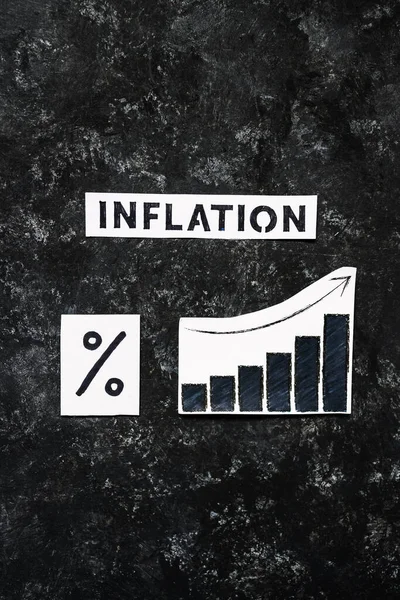 Yüzdelik Sembol Istatistiklere Sahip Enflasyon Metni Koyu Arkaplanda Artmakta Salgından — Stok fotoğraf