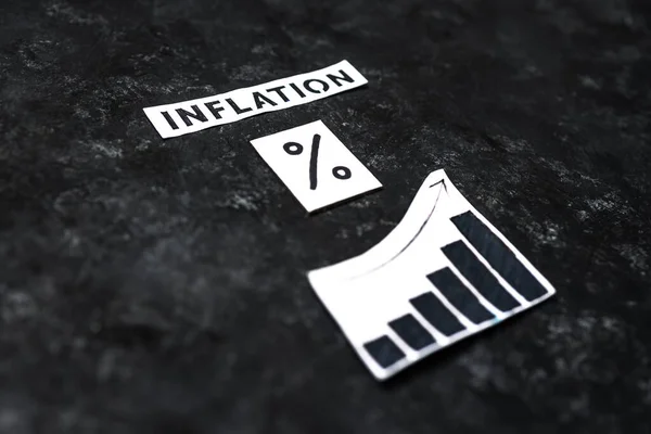 Inflation Text Percentage Symbol Chart Stats Increasing Dark Background Concept — Stock Photo, Image