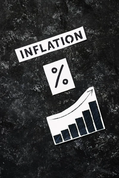 Inflační Text Procentuálním Symbolem Grafem Narůstajícími Statistikami Tmavém Pozadí Koncept — Stock fotografie