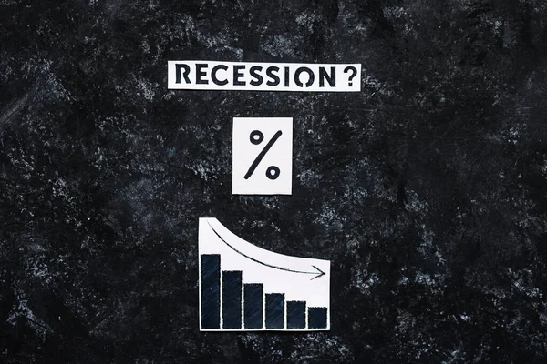 Recese Text Procentuálním Symbolem Grafem Hospodářským Růstem Klesá Temném Pozadí — Stock fotografie