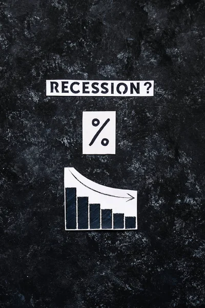 Recession Text Percentage Symbol Chart Economic Growth Going Dark Background — Stock Photo, Image