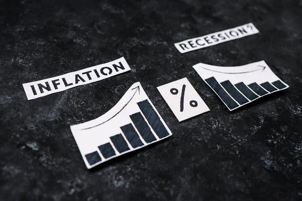 Inflation Recession Text Percentage Symbol Charts Showing Cost Living Going — Stock Photo, Image