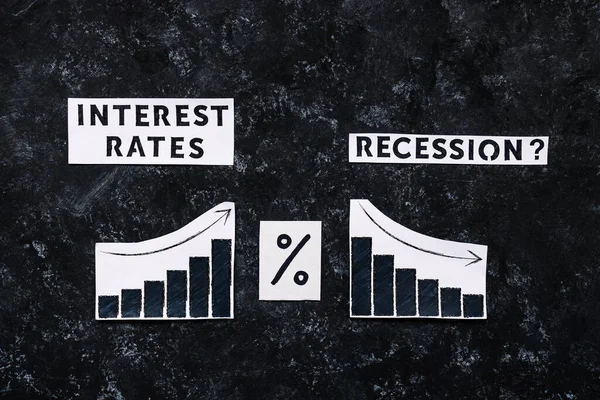 Úrokové Sazby Recese Text Procentuálním Symbolem Grafy Znázorňující Náklady Půjčky — Stock fotografie