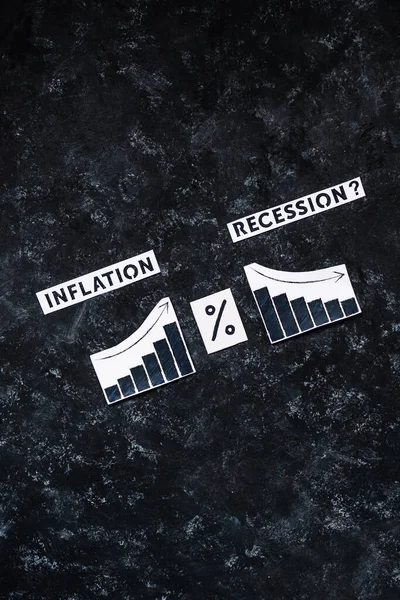 Inflációs Recessziós Szöveg Százalékszimbólumokkal Diagramokkal Amelyek Megélhetési Költségeket Gazdasági Növekedést — Stock Fotó