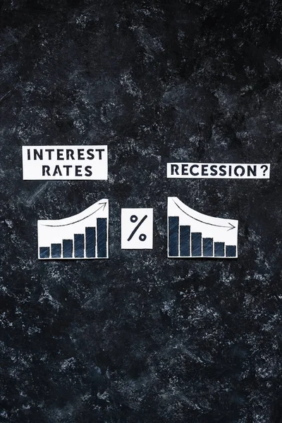 Úrokové Sazby Recese Text Procentuálním Symbolem Grafy Znázorňující Náklady Půjčky — Stock fotografie
