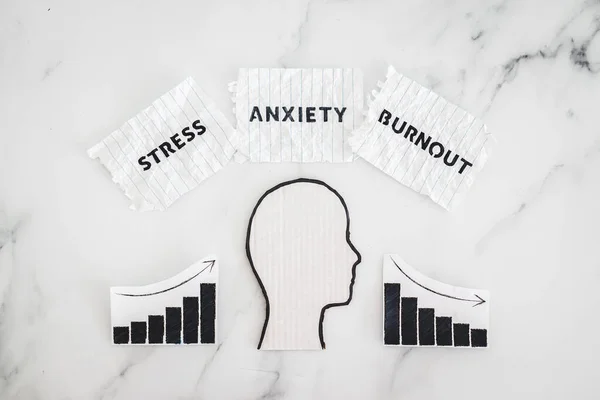 Saúde Mental Mudanças Humor Imagem Conceitual Cabeça Papelão Com Estresse — Fotografia de Stock