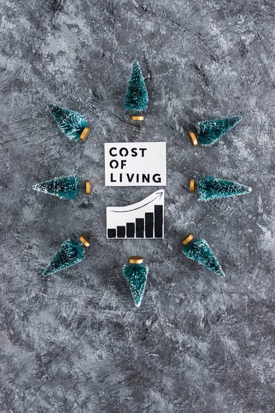 Cost Living Graph Stats Going Surrounded Mini Christmas Trees Concept — Stock Photo, Image