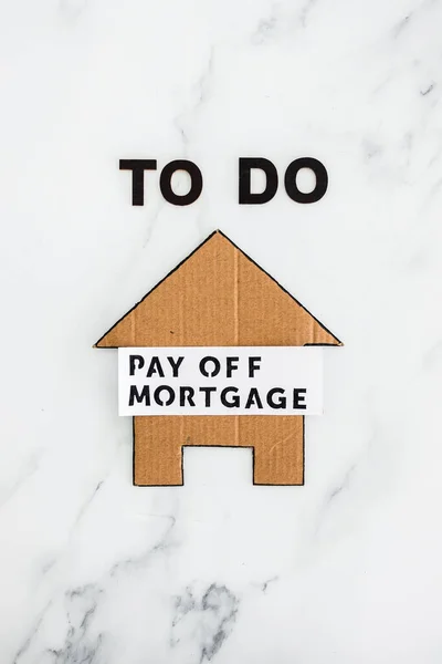 Pay Mortgage Text Cardboard House Concept Financial Independence Being Free — Stock Fotó