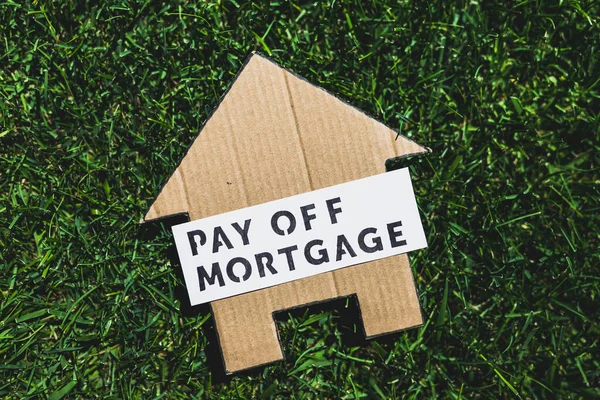 Financial Independence Being Free Debt Pay Mortgage Text Cardboard House — Stock fotografie