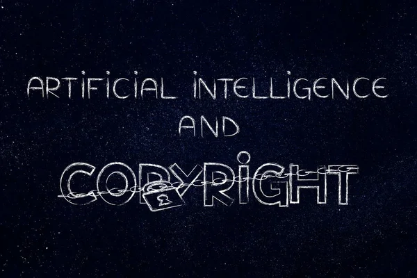 Künstliche Intelligenz Und Urheberrecht Konzeptbild Text Mit Vorhängeschloss Und Kette Stockbild