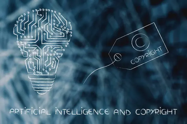 Kunstmatige Intelligentie Auteursrecht Conceptuele Beeld Tekst Circuit Lamp Met Copyright Rechtenvrije Stockfoto's