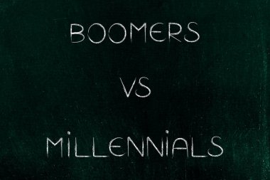 Toplumda nesiller boyu, metin Boomers 'a karşı Millennials ile illüstrasyon