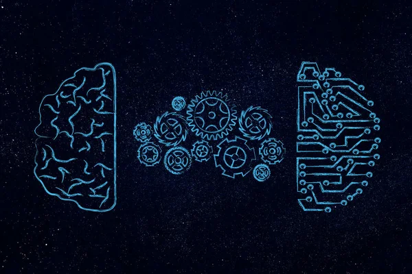 Kunstmatige Intelligentie Diep Leren Van Menselijke Hersenen Tot Microchip Hersenen Stockafbeelding
