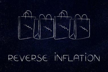 Enflasyonu tersine çevirin ve yaşayan kavramsal imajın maliyetini sabitleyin. Oklu alışveriş torbaları aşağı iniyor.