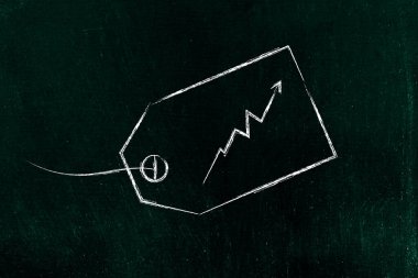 Enflasyon ve durgunluk kavramsal görüntü, fiyat etiketi yükselen ok