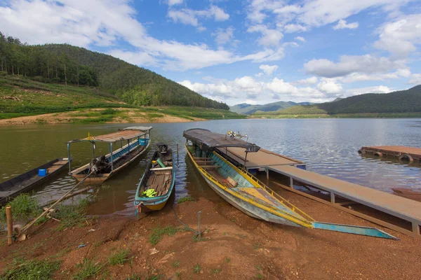 Ship with wood Pontoon boat, Mae Ngad Dam and Reservoir in Mae Taeng