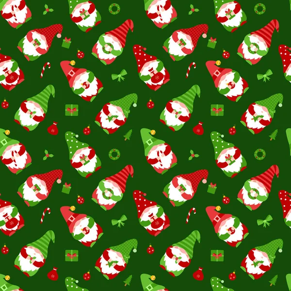 Modèle Sans Couture Avec Petits Gnomes Casquettes Personnages Elfe Noël — Image vectorielle