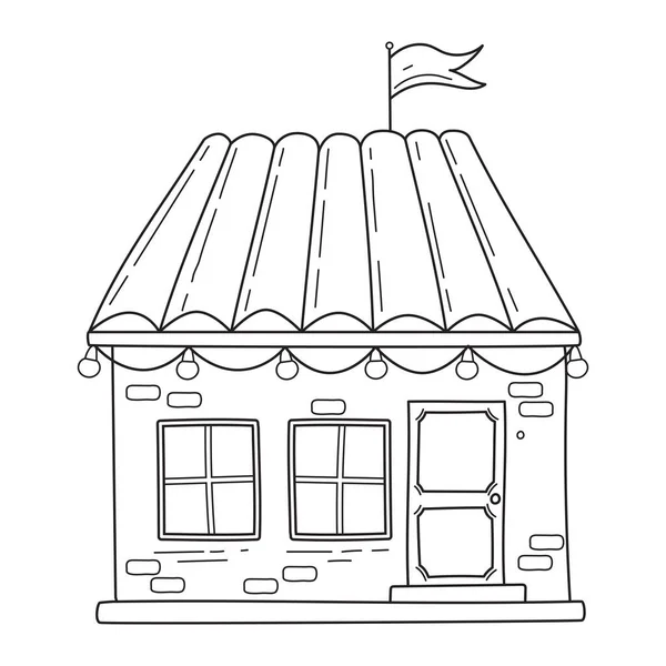 Jednoduchý Dům Cihlovou Zdí Věncem Vlajkou Stylu Náčrtku Ručně Kreslené — Stockový vektor