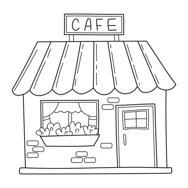 Café Bonito Simples Com Janela Canteiro Flores Estilo Doodle Esboço —  Vetores de Stock