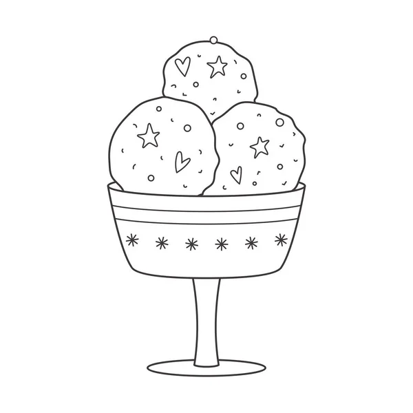 Outline Ice Cream Balls Sprinkles Cream Bowl Snowflakes Dairy Cold — Stock Vector