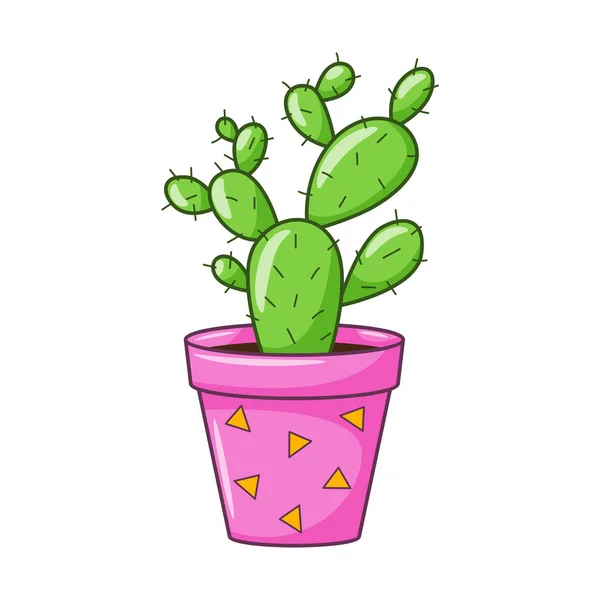 Stock vector Vector cartoon cactus in pot. Indoor succulent plant with thorns. Cacti for home and interior. Colorful botanical doodle illustration isolated on white background.