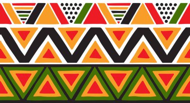 Üçgen Afrika motifleriyle kusursuz sınırlar. renkli vektör desenleri.
