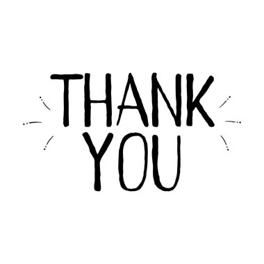Black-white vector illustration with the inscription Thank you. Simple design, hand lettering. Thank you sticker. Elements are isolated on a white background.