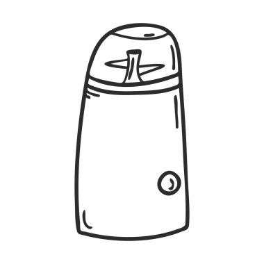 Doodle tarzı elektrikli kahve öğütücüsü. Kahve çekirdeklerini öğütmek için mutfak gereçleri. Element menüleri, tarifleri, yemek paketlerini süslemek için kullanılabilir. Beyaza el çizimi ve izole edilmiş. Siyah-beyaz vektör