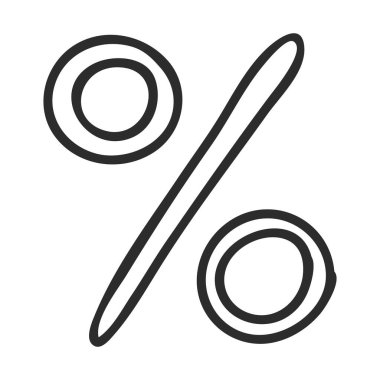 Doodle tarzında yüzde işareti. İndirimlerin, satışların, hisselerin, parçaların sembolü. Beyaz bir arka planda el çizimi ve izole edilmiş. Siyah ve beyaz vektör çizimi