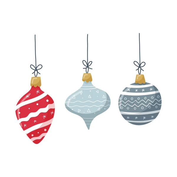Conjunto Brinquedos Árvore Natal Com Diferentes Padrões Ornamentos Uma Corda — Vetor de Stock