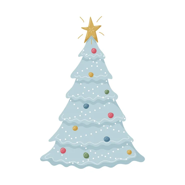 Ein Geschmückter Weihnachtsbaum Mit Girlande Stern Und Spielzeug Pastellblaue Farbe — Stockvektor