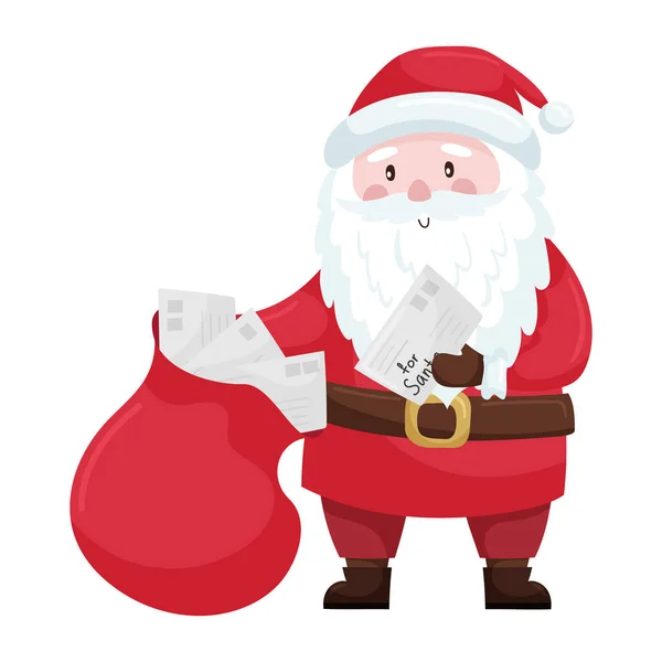 Милый Мультяшный Рождественский Санта Красном Костюме Шляпе Держит Пакет Писем — стоковый вектор