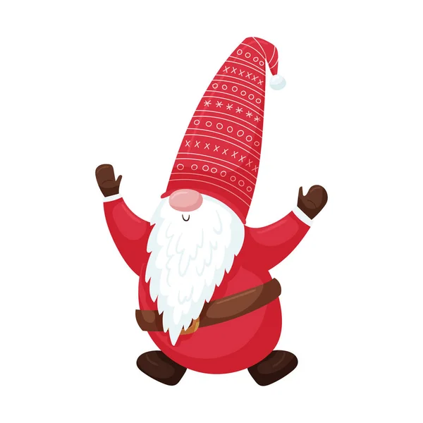 Рождественский Гном Бородой Красной Кепке Варежками Подпрыгивает Новогодний Симпатичный Мультяшный — стоковый вектор